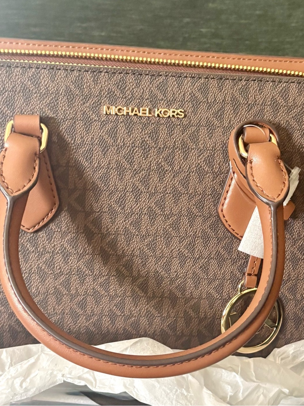 Michael Kors Brown Logo-Print Satchel with Gold Hardware - Picture 1 of 5
